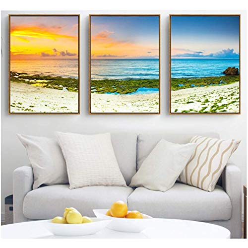 Peinture de paysage de bord de la mer pour salon chic triptyque 50x70cm
