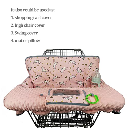 Rhydeer Shopping Cart Cover For Babies-High Chair Cover, Dotted Minky Touching, Multi In 1 Design, 360 Full Protection, Roll In And Go, Universal Fit, Pink Unicorns #TOP4