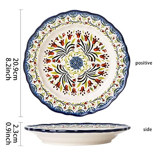 Onecci Ceramic Salad Plate Set,Blue And White 8 Inch Serving Plates Floral Dinner Shallow Plates Set Of 4, Serving Bread Appetizer Dessert Snack (8 Inch) (The Tulip) #TOP1