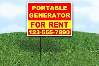 Portable Generator For Rent Red Yellow Customizable Yard Sign Double Sided 18 in. x 24 in. with Stand | Add Phone Number Email Business Name or Personalized Message | Outdoor Weatherproof Property Sign | Custom Road Display | Qty 100