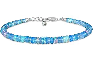 8" Blue Opal Cuff Bracelet, Rhodium Plated 925 Sterling Silver Chain