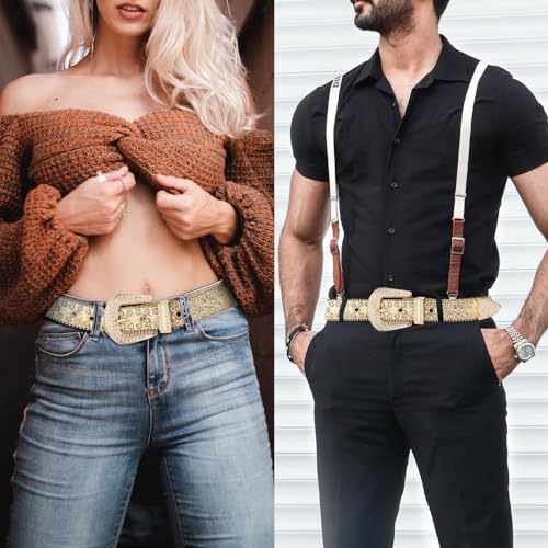 Rhinestone Belt Western Cowboy Cowgirl bb Belts Bling Glitter y2k Studded Waist Belt for Jeans Plus Size3