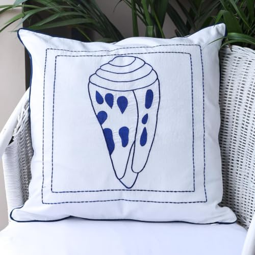 Image of Coastal Calm White Cushion Cover Set of 5 | Decorative Square Throw Pillow Covers for Sofa Couch Bed Living Room Bedroom | Hidden Zipper Closure | 16 x 16 Inch