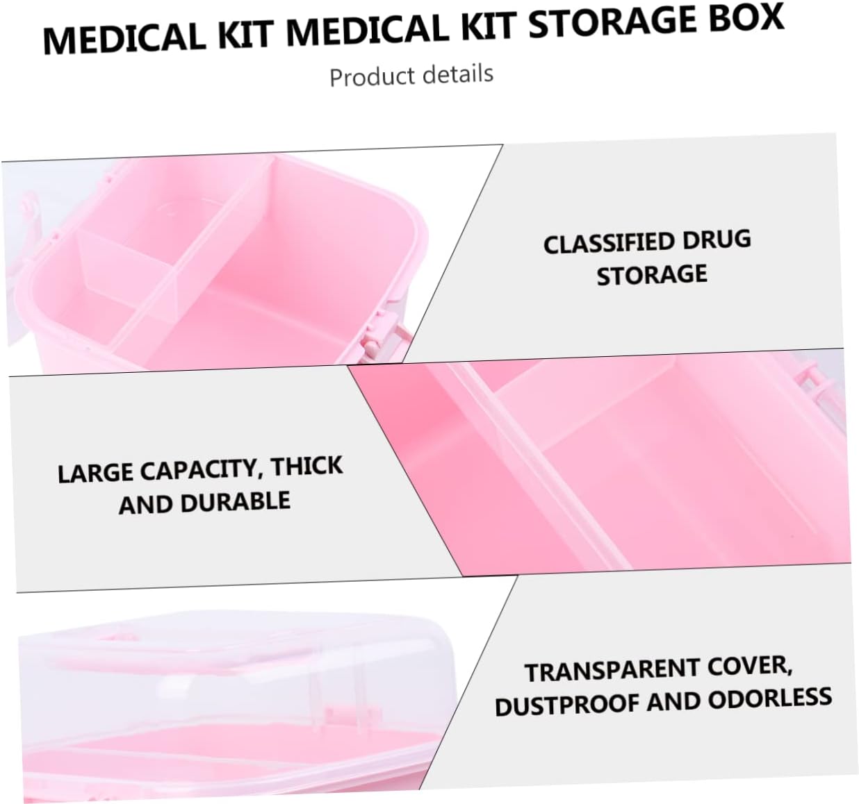 Home Emergency Medication Case Large Plastic Storage Compartments Wall Mountable Portable Child-Proof Lock for Safe Storage