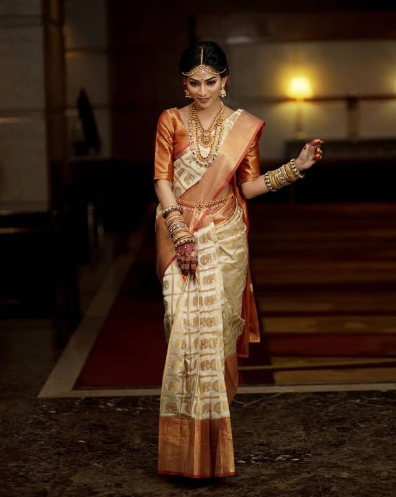 Image of Flosive Women's Kanjivaram Silk Saree With Handloom Weaving Work With Blouse Piece