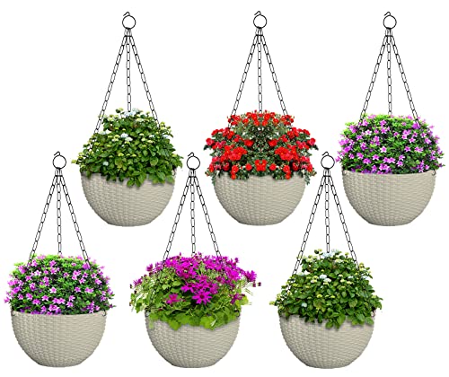 Image of Heat Home Plastic Hanging Flower Pot for Balcony & Railing Set (White, Set of 6)