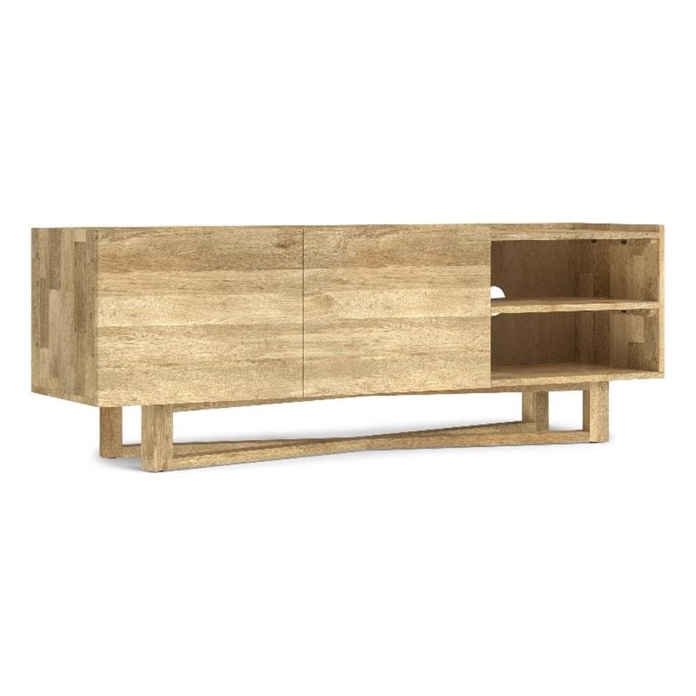 SIMPLIHOME Harrow Solid Mango Wood 60 inch Wide Contemporary Modern TV Media Stand in Natural for TVs up to 65 inches for The Living Room and Entertainment Center