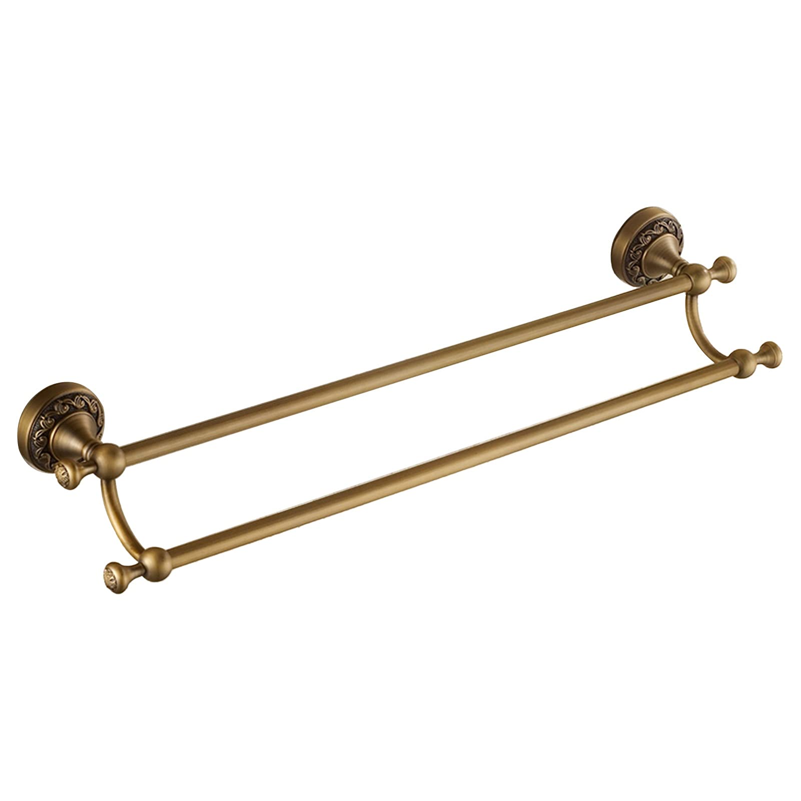 LMYSXAOZ European Style Carved Double Towel Bar Rail, Wall Mounted Retro All Copper Holder Rack for Bathroom Hardware and Kitchen, Brushed Finish, 40cm-80cm (Size : 70cm)