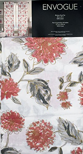 ENVOGUE Pair of Window Panels Curtains Drapery Set of 2 Gray Pink Floral Print Pattern with Gold Highlights on White 50 Inches by 96 Inches - Chelsea Floral