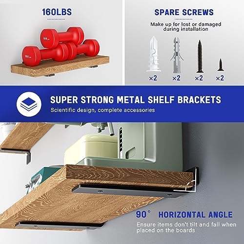 Goovilla Shelf Bracket, Heavy Duty Floating Shelf Brackets 12 inch Long, 6 Pack Brackets for Shelves, Black Coated Metal Wall Shelf Support Brackets with 1/5 Inch Thick and 160 lb. Load Capacity by Goovilla - Image 3