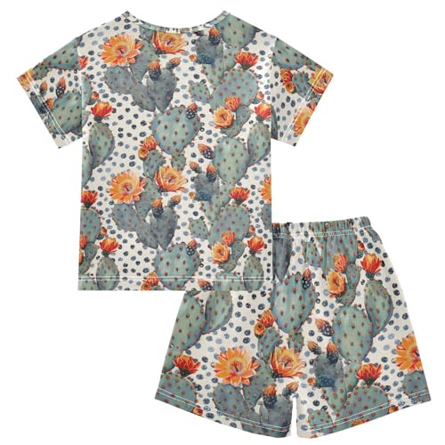 ALAZA Cactus Flowers Dots Pajama Set Short Sleeve Sleepwear Soft Lounge Nightwear2