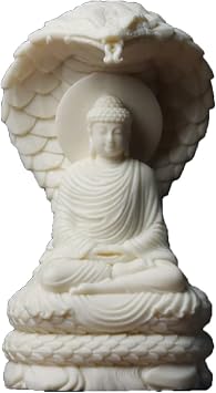 Sakyamuni Amitabha Buddha Statue with Snake Figurines feng Shui Decor,White Buddha Statue with Ivory Fruit Finish for Home Office Zen Decor