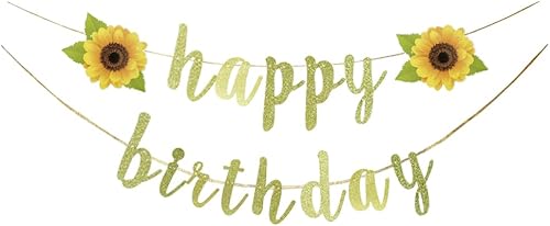 JENSENLIN Cartel de feliz cumpleaños de girasol, suministros de fiesta de cumpleaños con temática de girasol, decoración de fiesta de primer