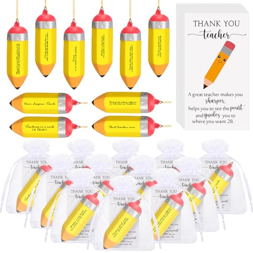 Cholemy 10 Sets Teacher Appreciation Gifts Pencil Stress Ball Hanging Ornaments with Thank You Cards Organza Bags Teacher's Day Back to School Gifts Stress Relief Toy for School Office Classroom
