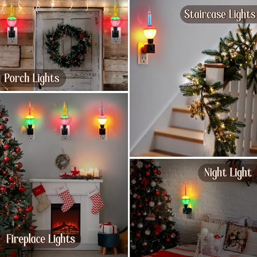 Image of Sumind 9 Pieces Christmas Bubble Lights, Traditional Vintage Night Lights with E12 Candelabra Base, Colorful Fluid Christmas Bulbs with Swivel Plug in Base(Green)
