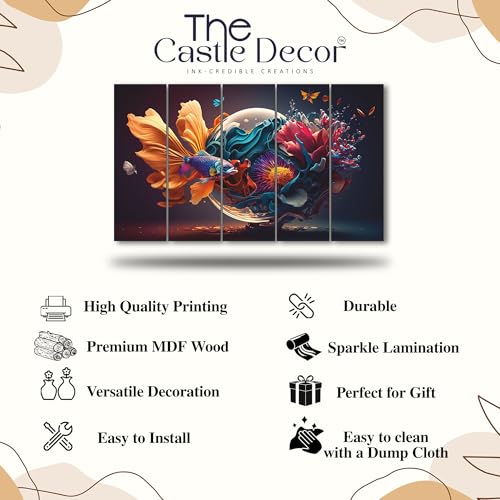 Image of The Castle Decor Abstract Art Multiple Frames Wall Painting for Living Room, Bedroom, and Hotels - Wooden Framed Digital Artwork (Multi Color - Design 6, 27x48 Inch)