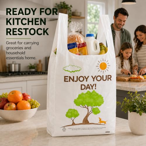 Image of YoYoRain White Thank you T shirt bag, Grocery shopping bag Reusable and Disposable Supermarket Bag 11''x6''x21'' 150PCS