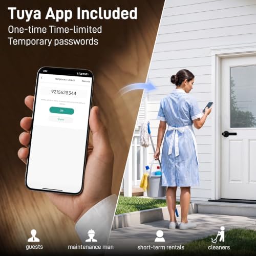 RAFECIEE Smart Fingerprint Door Lock with Keypad, Keyless Entry Door Knob with Handle, Biometric Door Lock for Bedroom/Front Door/Apartment, APP Remote Control Black - 2