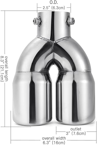 Miniatura 5 de Punta de escape doble de 2.5 pulgadas, entrada de 3 pulgadas, ajustable aplicable para tubos de escape de 1.5 a 2.5 pulgadas de diámetro, decoración