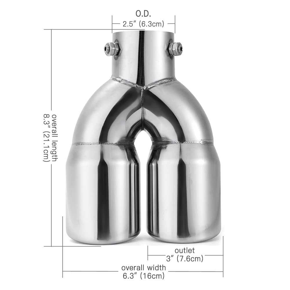 Stainless Steel Dual Exhaust Tip Slant Edge For 1.5" To 2.5" Fit Pipes