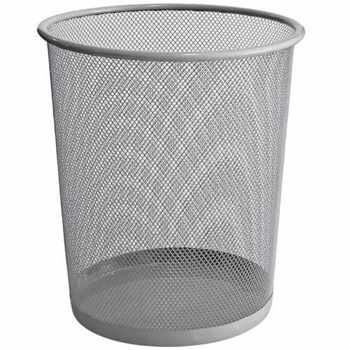 TECHZOCO Papelera Malla Metalica, Cesto basura redondo metálico, Papelera oficina, Cubo de Basura, Papelera Escritorio, Papelera Baño, 26.5 cm alto x 23.5 cm diámetro, 12 Litros, Plateada