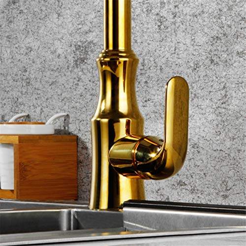 Robinet de cuisine avec douchette extractible or brossé et LED