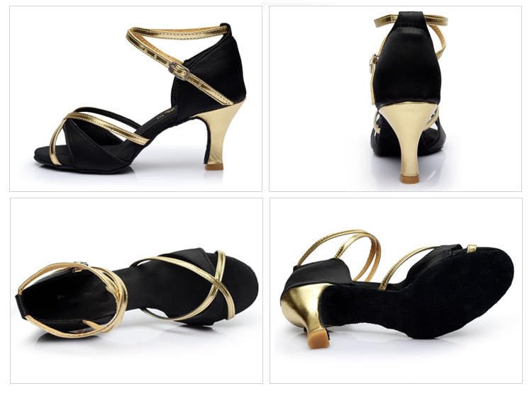 Women's Latin Dance Shoes Satin Professional Ballroom Salsa Practice Performance Dance Shoes,Adjustable Crisscross Ankle Straps Match Quick Release Buckle.4