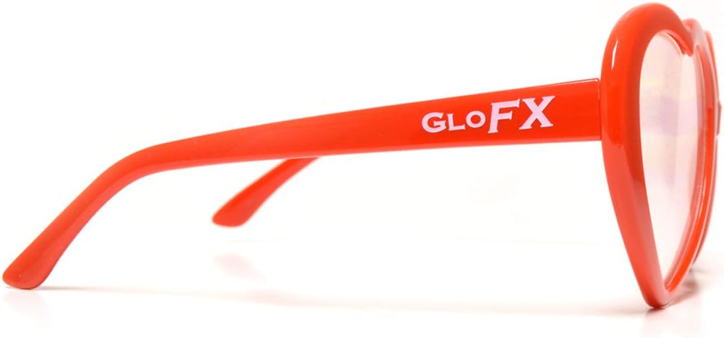 GloFX Diffraction Glasses | Red Heart Glasses | Party EDM Rave Accessory | Visual 3D Prism Geometric Rainbow Effects