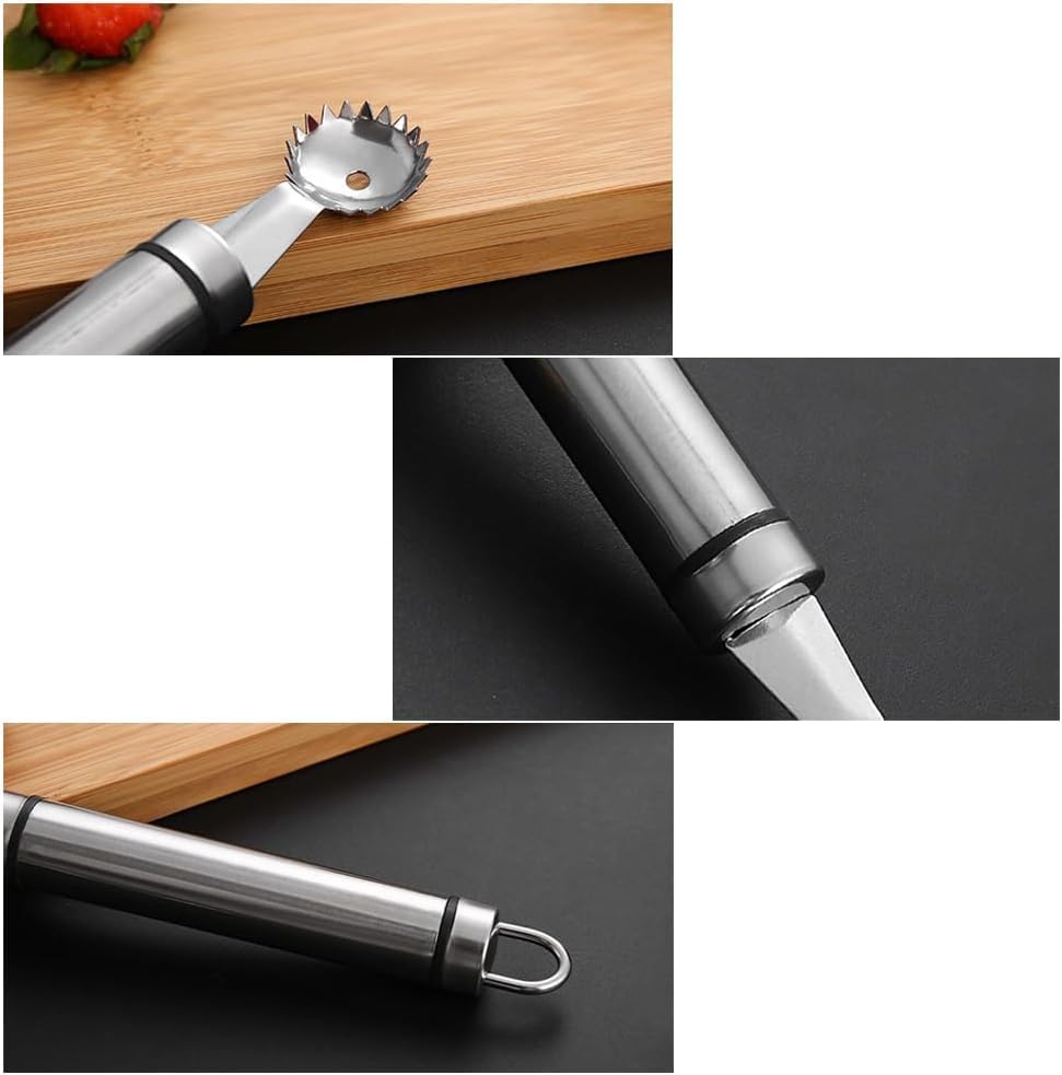 Miniatura 5 de 4 piezas de acero inoxidable descorazonador de fresas multifunción, descorazonador y removedor de picaduras, para fresa, tomate, verduras y frutas,