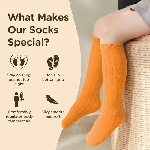 Babysoy Non-Slip Baby Girl & Boys Knee High Socks - Organic Cotton & Azlon Fiber - Newborn, Infant, Toddler - Set of 33