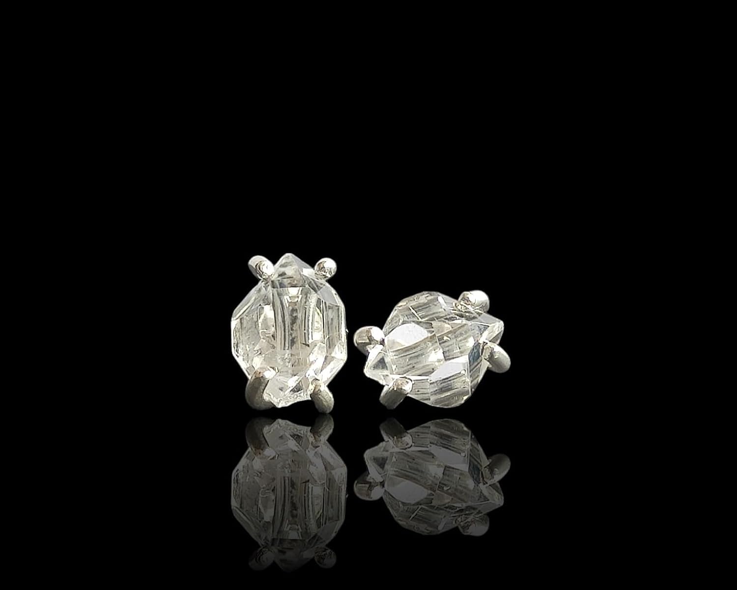 Natural Raw Herkimer Diamond Studs 925 Sterling Silver Prong Studs Minimalist Earrings Raw Crystal Studs Raw Herkimer Earrings Gift for Her