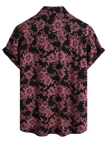 JOTOOK Mens Hawaiian Shirts Short Sleeve Casual Button Down Summer Shirts Floral Beach Vacation Tropical Shirts Large BlackRed Flower - Image 3