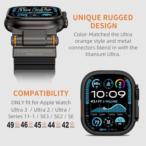 Image of FOAMUNOC Rugged Band Compatible with Apple Watch Ultra 3 /2 /1 Band 49mm /46mm /45mm /44mm /42mm, Metal Connector with Strap for iWatch Ultra Series 11 /10 /9 /8 /7 /6 /SE3 /SE2 /SE /5 /4 /3 /2 /1, Space Gray Black