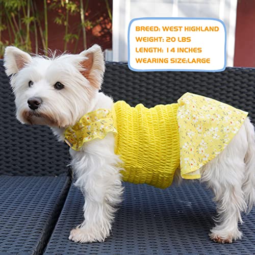 Kyeese Dog Dress Dog Halter Skirt With Floral Pattern Doggie Sundress Yellow For Small Dogs #TOP2