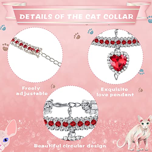 4 Pieces Rhinestone Cat Collar Heart Bling Breakaway Cat Collar Valentine's Day Cat Collar Soft Velvet Collar With Rhinestone Love Heart Adjustable Safety Cat Collar For Kitty (7.9-9.8 Inch) #TOP2