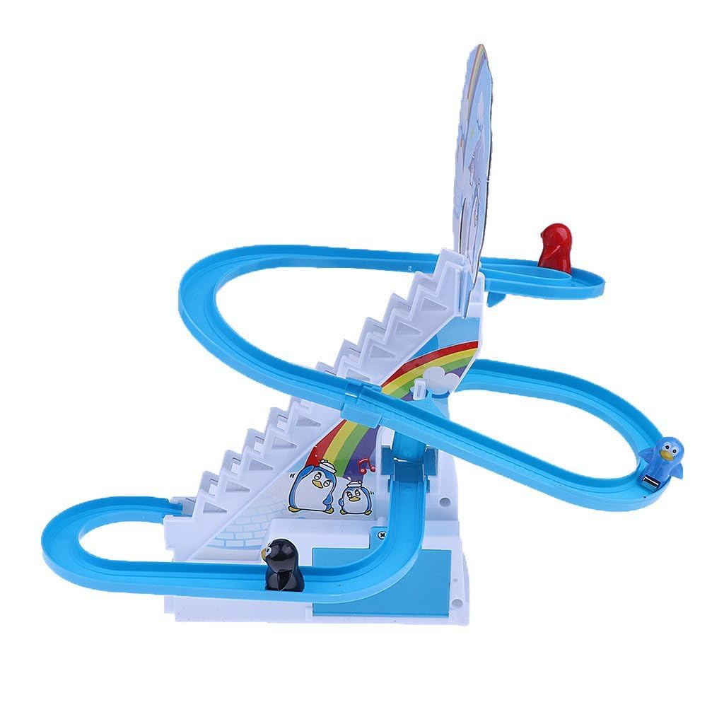KRIREEN Penguin Slide Toy Set, Funny Automatic Stair - Climbing Penguin Cartoon Race Track Set, Little Lovely Penguins Slide Toy Escalator Toy with Lights and Music, 3 Penguin Included (Multicolor) 2