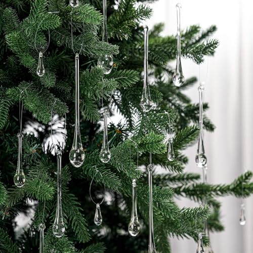 Image of 66 Pcs Clear Glass Teardrop Christmas Ornaments Crystal Raindrop Hanging Ornaments Crystal Chandelier Drop Pendant Icicles Decorations for Christmas in July Tree Party Supplies (4 Medium Size)