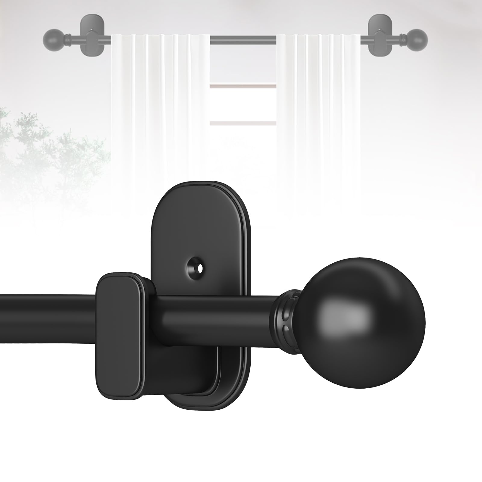 TKZTKZ Curtain Rods No Drilling for Windows 2 Pack:No Drill Small Black Curtain Rod with Adhesive Brackets for Bedroom,5/8
