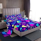 Memphis - Juego de sábanas para cama individual, diseño geométrico de acuarela de los años 80, abstracto, geométrico, 90, vintage, círculo, triángulo, sábana bajera ajustable