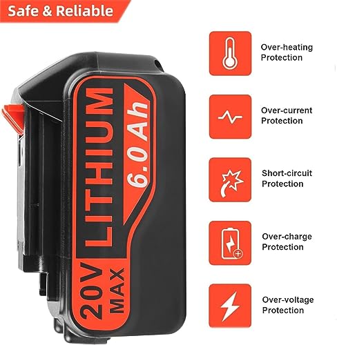 Aryee 6.0Ah 20V Lbxr20 Lbx4020 Lithium Battery Compatible With Black And Decker 20Volt Max Lb20 Lbx20 Lbxr2020 Lb2X4020-Ope Lbxr20-Ope Cordless Power Drill Driver Tools thumb #5