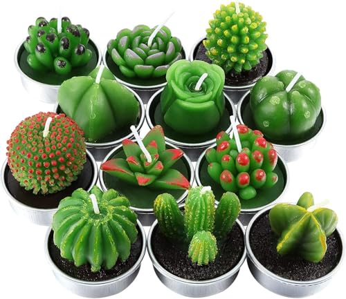 Jojomis 12 PCS Flower Tealight Candles Set – Cactus & Succulent Plant Shaped Decorative Tea Lights for Home, Party, Wedding, and Gifts