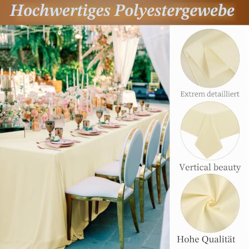 1 Packung beige Polyester-Tischdecke für 1,8 m große rechteckige Tische, 153 x 260 cm Polyester-Stoff-Tischdecke, knitterfrei, waschbar… – Ansicht 3