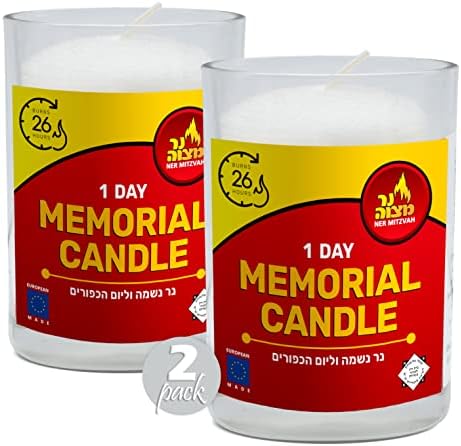 Ner Mitzvah Yahrzeit Memorial Candles - 1 Day Yahrzeit Candle - Yartzeit Candles 24 Hour Yom Kippur Jewish Candles In Glass Tumbler - 2 Pack