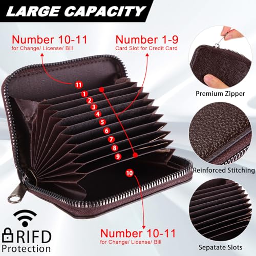 Sanwuta 12 Pcs RFID Blocking PU Leather Wallet Zipper Credit Card Wallet Small Business Accordion Card Cases Holder ID Hard Case for Women Men, Multicolor, 11 Pockets(Classic Colors)3