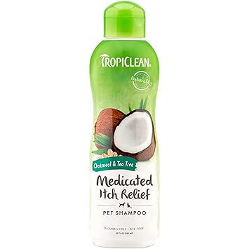 Tropiclean Natural Medicated Itch Relief Shampoo For Pets With Oatmeal & Tea Tree, Exfoliates, Moisturizes And Conditions Your Dogs and Cats Skin And Coat and Sooth Dry, Itchy And Irritated Skin, 35