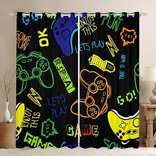 Games Curtain for Gaming Bedroom Living Room Gamer Room Curtains Kids Boys Video Game Gamepad Window Drapes Console Game Controller Curtain Blue W46*L54