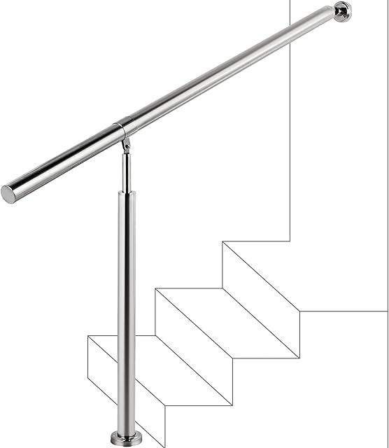 VEVOR Step Handrail 1 Steps Stainless Steel Stair Railing for Indoor or Outdoor Use Step Railing Handrails Metal Hand Rails for Steps, 80 x 90 cm, Silver