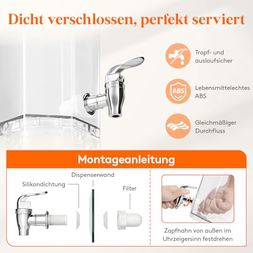 Lifewit 4L Getränkespender mit Zapfhahn und Ständer, 2 Stück Kunststoff Wasserspender mit Abnehmbarer Ständer für Limonade, Saft, Wasser, Getränke, Trinksäule Drink Dispenser mit Wasserhahn für Partys