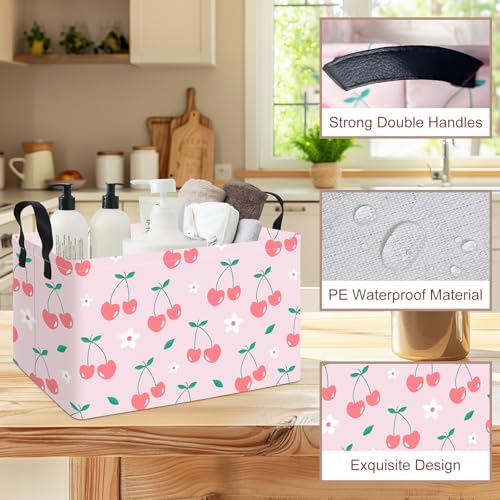 Image of Rectangular Storage Basket Fabric | Organizer Bin for Books,Clothes,Gifts,Pets-Perfect for Home,Office,Nursery,Dorm,Shelf(Rec-cherry)