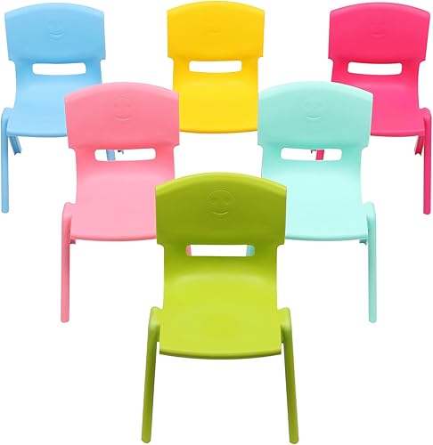Miniatura 4 de 6 sillas apilables coloridas para niños, sillas de exterior para niños, sillas preescolares con 11 pulgadas de altura, sillas de plástico para aulas
